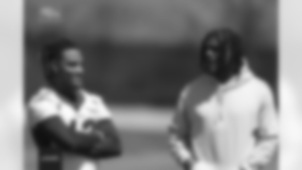 Nik Bonitto and Randy Gregory during the rookie minicamp on Friday, May 13, 2022 at UCHealth Training Center in Englewood, Colorado.
Photo by Gabriel Christus