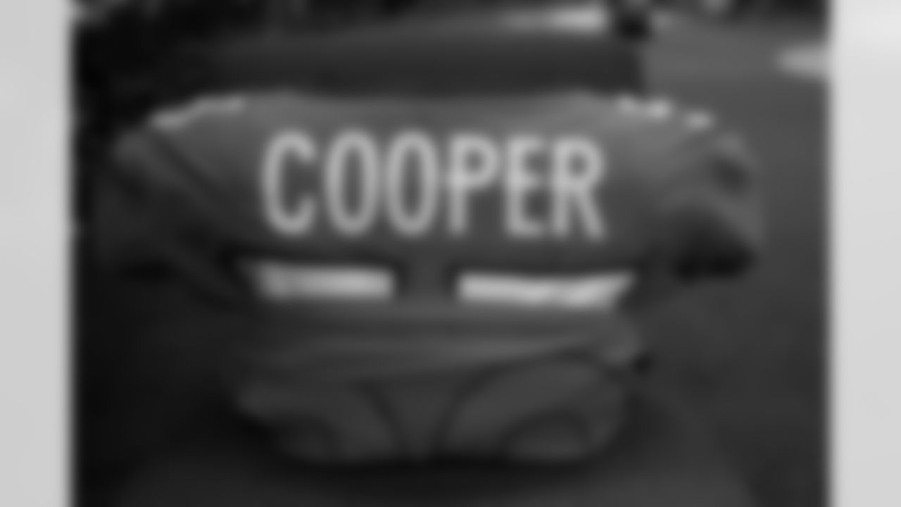 Jonathon CooperÕs jersey ahead of the Broncos Week 14 game vs. the Lions at Empower Field at Mile High on December 12, 2021. The Broncos helmets have an 88 decal on them to honor former Broncos WR Demaryius Thomas.