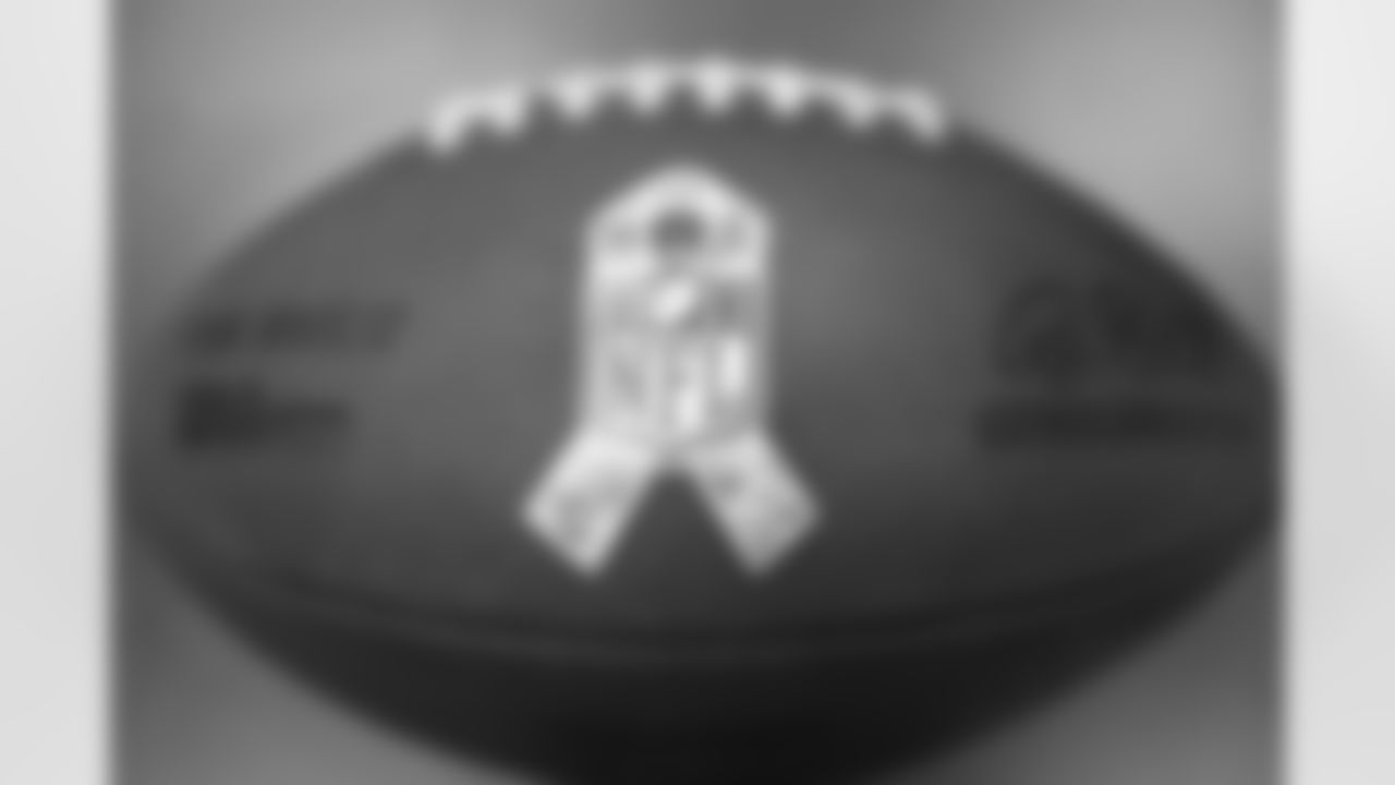 A look at Sunday's game ball emblazoned with a ribbon in honor of the NFL's Salute to Service.