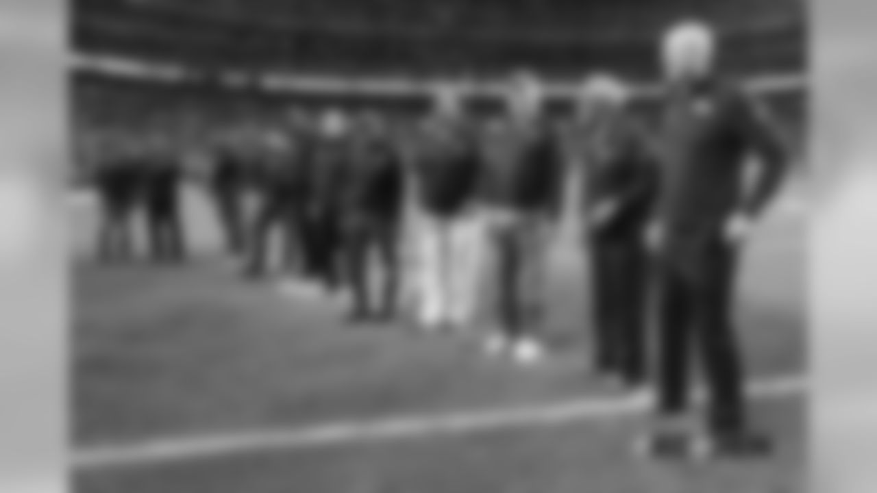 Ring of Fame former tackle Gary Zimmerman, Ring of Fame former halfback/kicker Gene Mingo and other Ring of Famers during the Ring of Fame recognition show at halftime during the game against the Kansas City Chiefs at Broncos Stadium at Mile High on October 1, 2018.