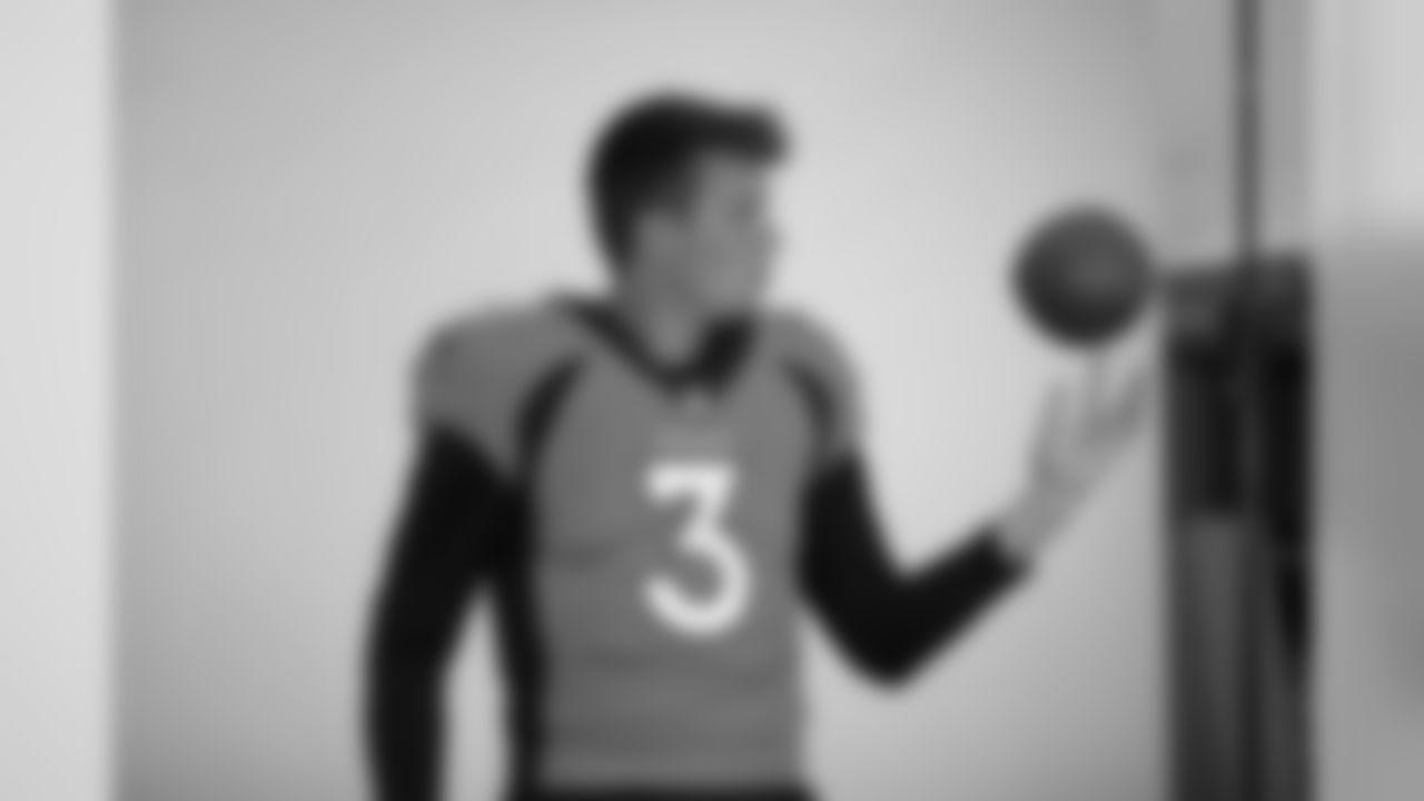 Drew Lock during a media session with green screens and a photo studio for early reports at UCHealth Training Center on July 31, 2020. (Photo by Ben Swanson)