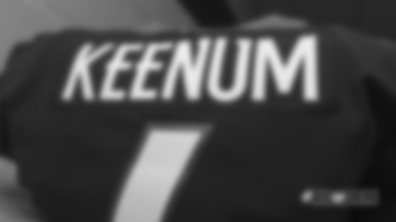 Case Keenum's jersey in the locker room pregame before the Broncos' Week 4 game against the Kansas City Chiefs at Broncos Stadium at Mile High on October 1, 2018.