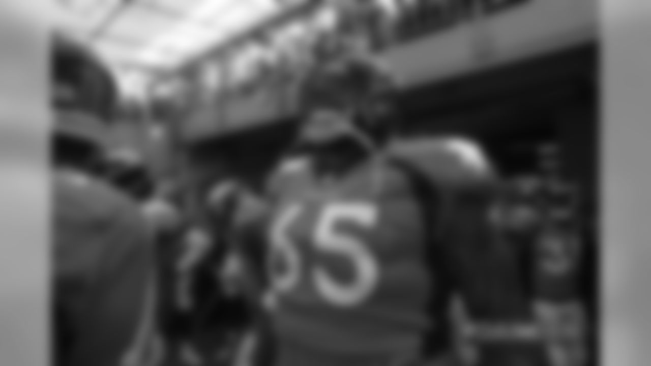 Ron Leary in the tunnel during player introductions before the Broncos' game against the Oakland Raiders at Broncos Stadium at Mile High on September 16, 2018.