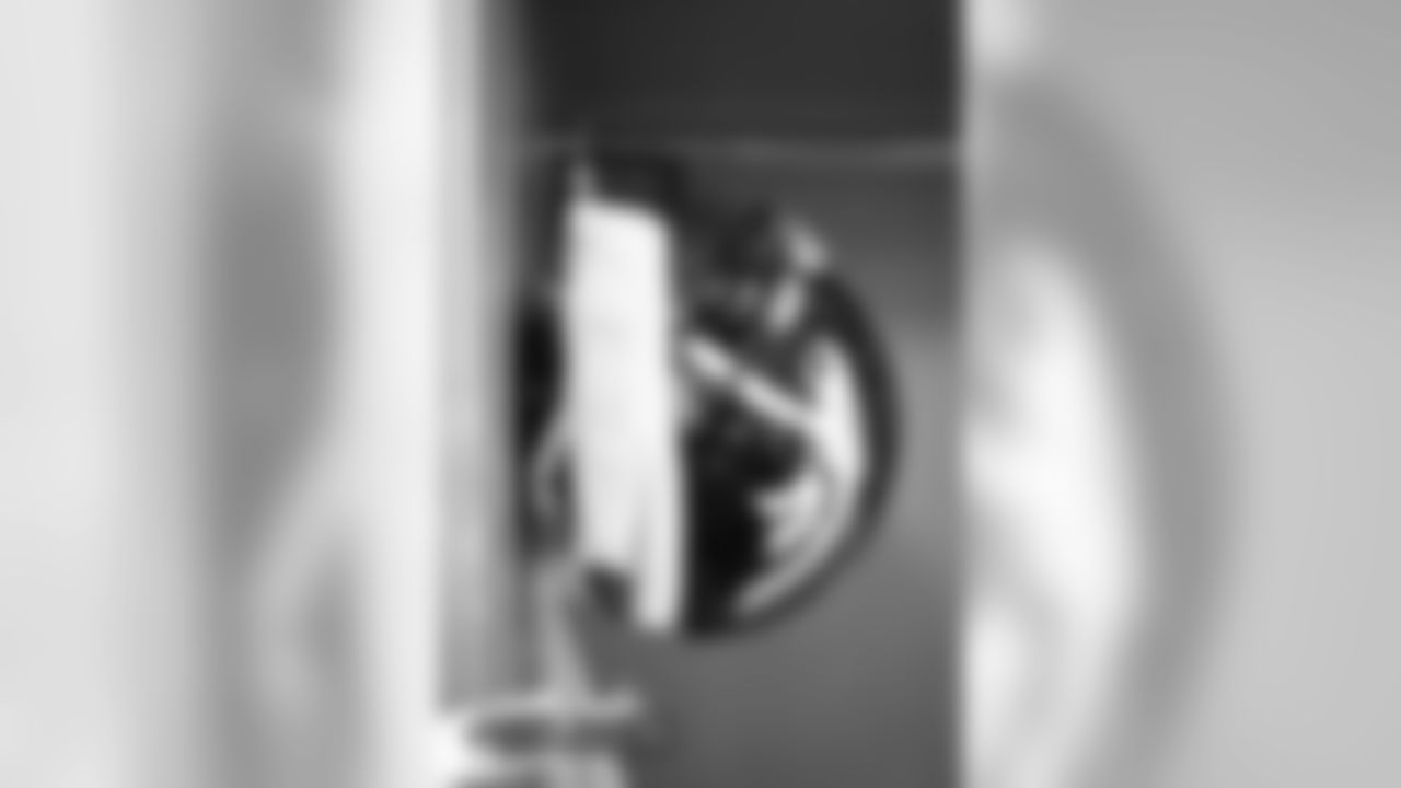 DaeSean Hamilton's helmet inside the locker room before the Broncos' preseason game against the San Francisco 49ers on August 19, 2019 at Broncos Stadium at Mile High in Denver, Colorado.