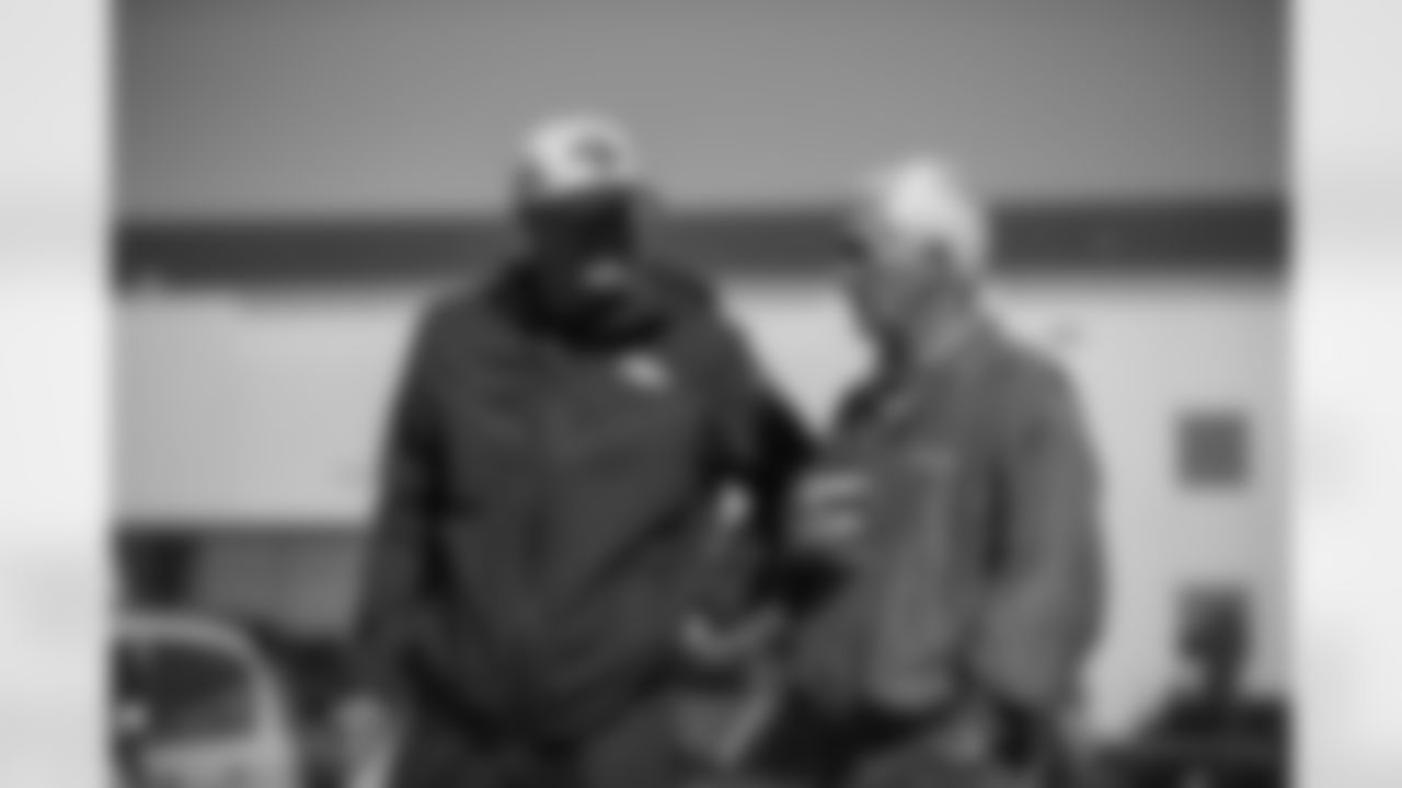 Ed Donatell and Mike Shanahan during practice on Saturday, October 16, 2021 at UCHealth Training Center in Englewood, Colorado.
Photo by Gabriel Christus