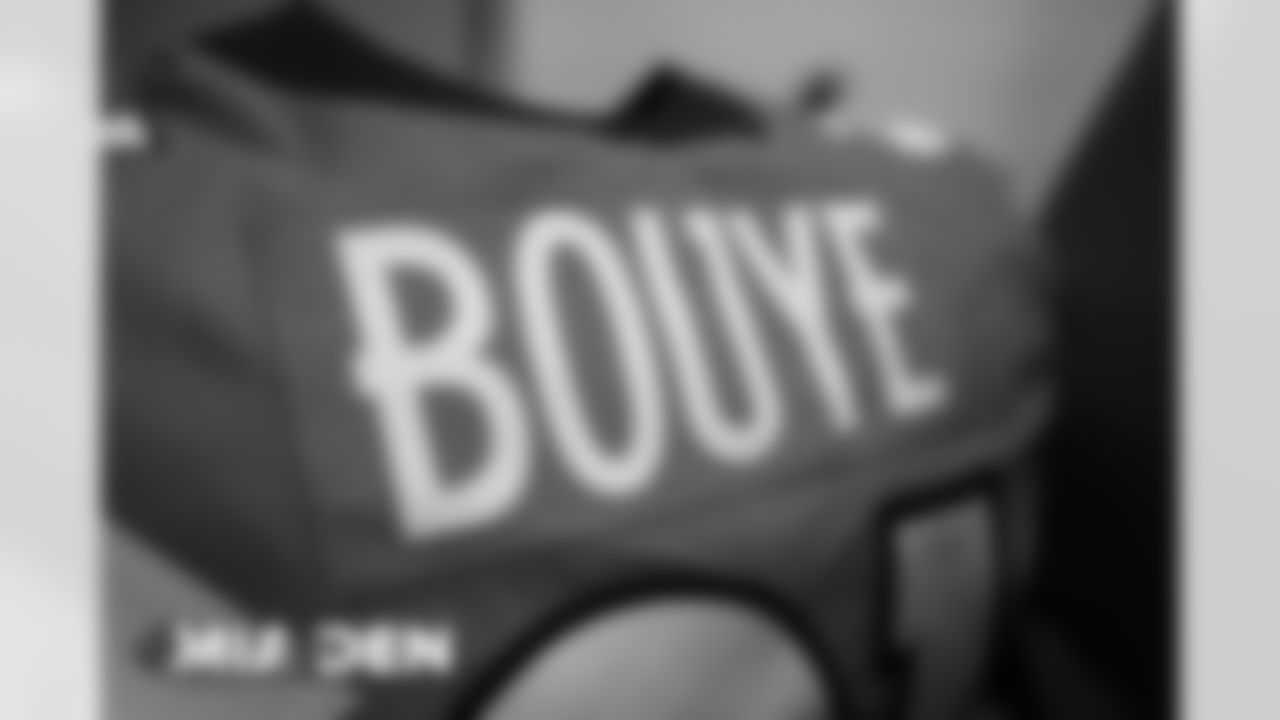 A.J. Bouye's jersey in the locker room before the Broncos' Week 11 game against the Miami Dolphins at Empower Field at Mile High in Denver, Colorado on November 22, 2020. (Photo by Ben Swanson)