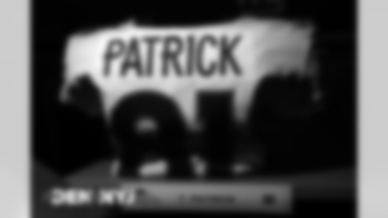 Tim Patrick's jersey in the equipment room before the Broncos' Week 4 game against the New York Jets at MetLife Stadium in East Rutherford, New Jersey. (Photo by Ben Swanson)