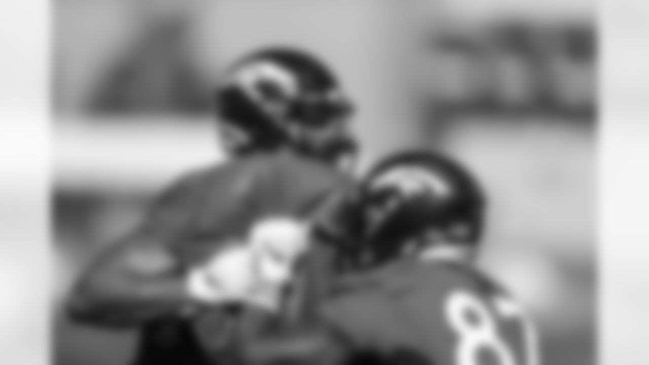 Nick Vannett and Noah Fant during Broncos Training Camp at UCHealth Training Center in Denver, CO, September 03, 2020.
Photo by Gabriel Christus