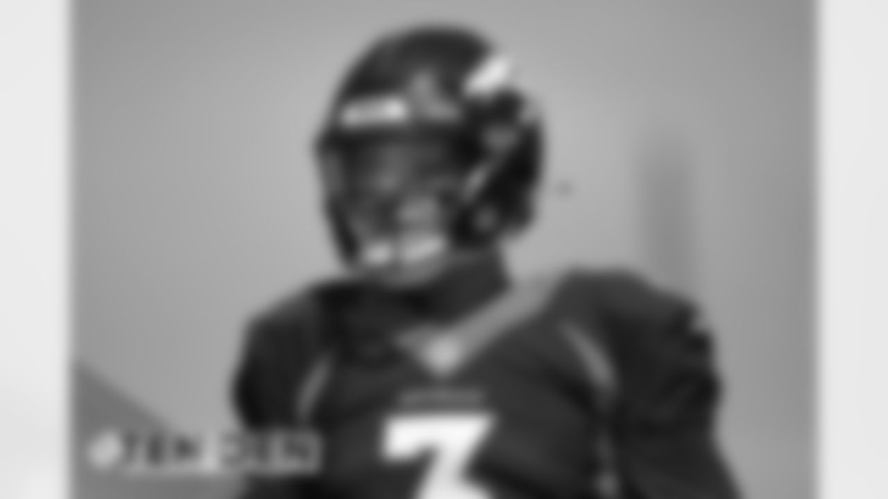 Drew Lock during practice at UCHealth Training Center on September 11, 2020. (Photo by Ben Swanson)