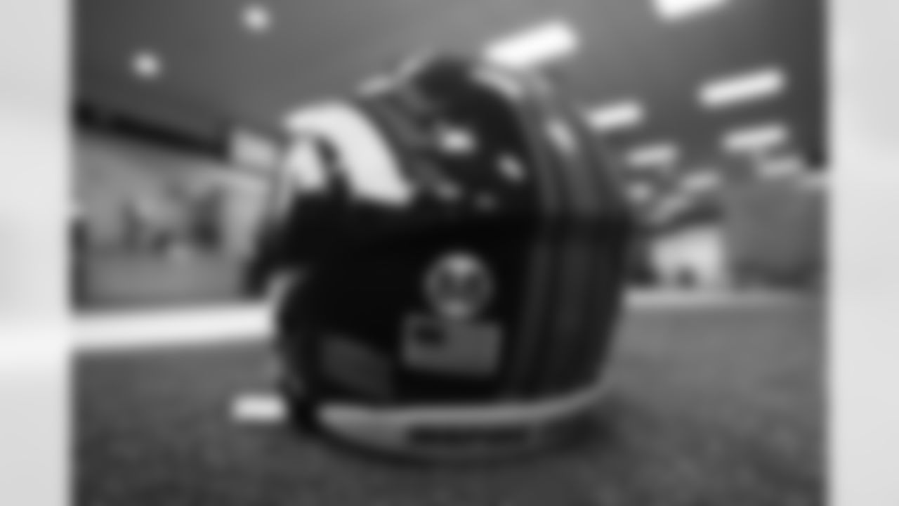 Tim PatrickÕs helmet ahead of the Broncos Week 14 game vs. the Lions at Empower Field at Mile High on December 12, 2021. The Broncos helmets included an 88 decal honoring former Broncos WR Demaryius Thomas.