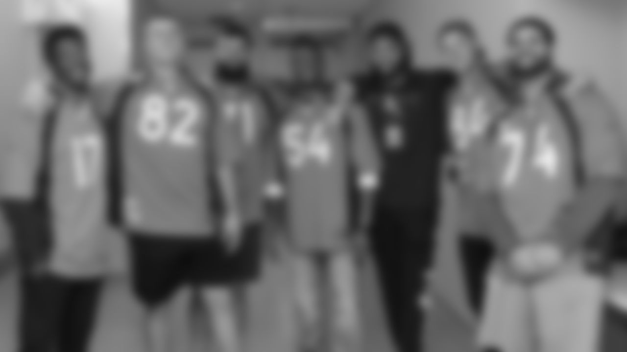 DaeSean Hamilton, Jeff Heuerman, Austin Scholottmann, Josh Watson, Tim Patrick, Troy Fumagalli and Nico Falah during a visit to ChildrenÕs Hospital Colorado on October 8, 2019. (Photo by Emily Simanskis)