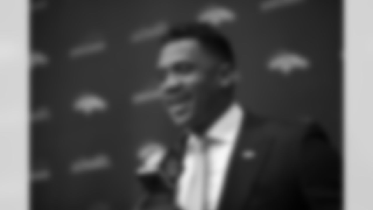 Russell Wilson during a press conference introducing him as the new quarterback for the Denver Broncos on Wednesday, March 16, 2022 at UCHealth Training Center in Denver, Colorado.
Photo by Gabriel Christus