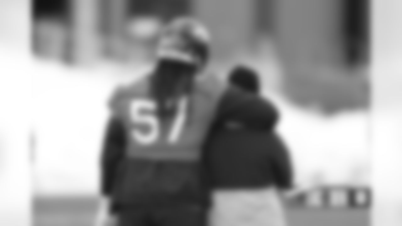 Billy Turner and Derek Haithcock during practice on Thursday, January 5, 2023 at UCHealth Training Center in Englewood, Colorado.
Photo by Gabriel Christus / Denver Broncos