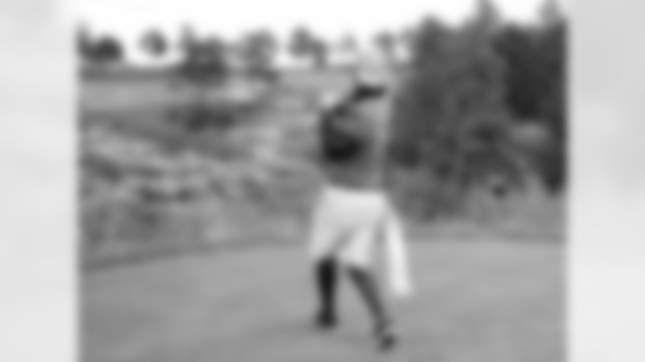 Will Parks tees off at the Broncos' team golf outing on May 22, 2017 at Sanctuary Golf Course.