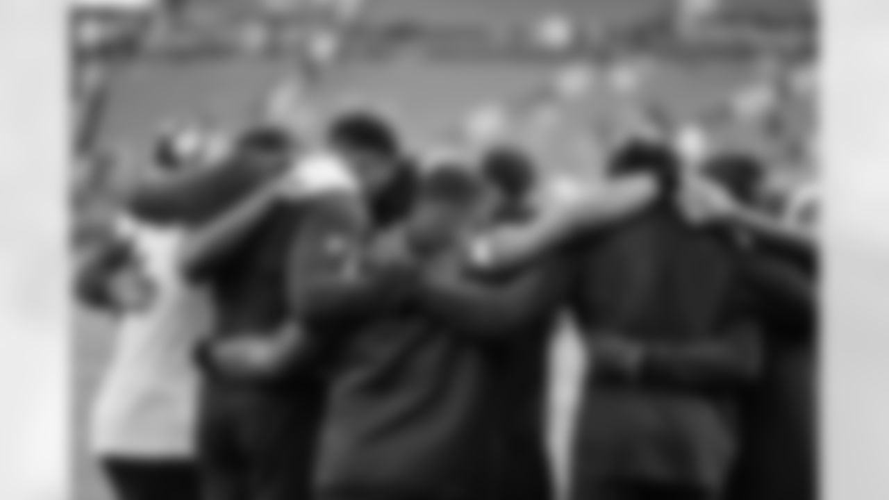 Players huddle up before the Broncos' preseason Week 1 game against the Dallas Cowboys at Empower Field at Mile High in Denver, Colorado on August 13, 2022. (Photo by Eric Lars Bakke)