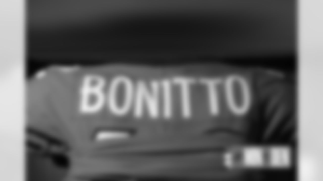 Nik Bonitto's jersey in the locker room before the Broncos' preseason Week 3 game against the Minnesota Vikings at Empower Field at Mile High in Denver, Colorado on August 27, 2022. (Photo by Ben Swanson)
