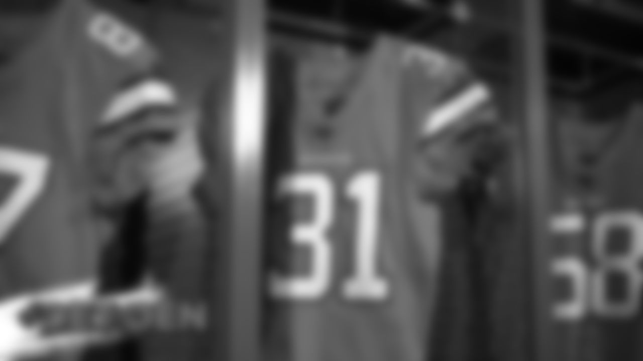 A preview of Justin Simmons' Color Rush jersey during a photoshoot ahead of the team's Week 16 game against the Lions on December 18, 2019 at UCHealth Training Center. (Photo by Ben Swanson)