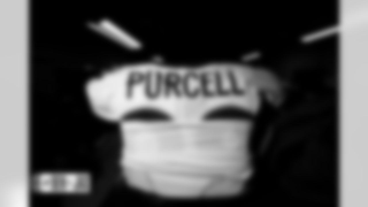 Mike Purcell's jersey in the locker room before the Broncos' Week 8 game against the Jacksonville Jaguars at Wembley Stadium in London, England in the United Kingdom on October 30, 2022. (Photo by Ben Swanson)