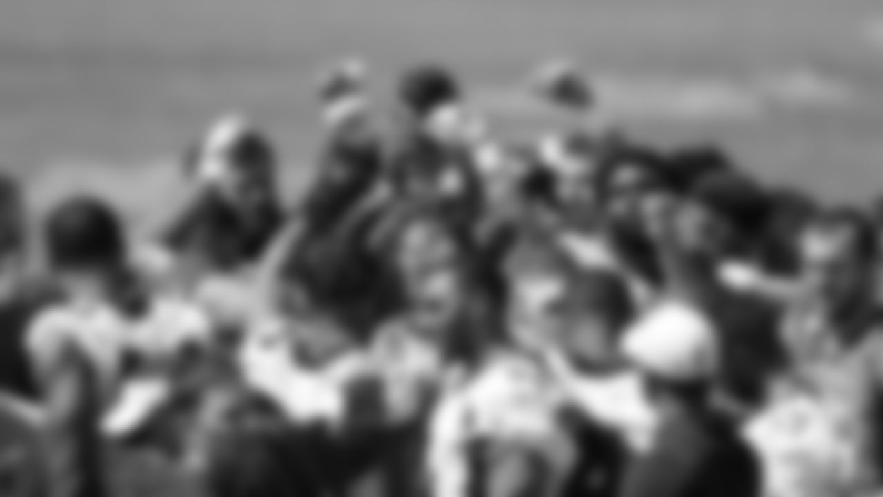 The team huddles up during the first day of rookie minicamp practice on May 10, 2019.
