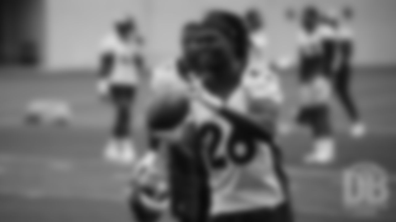 Isaac Yiadom at the first day of voluntary veteran minicamp on April 16, 2019.