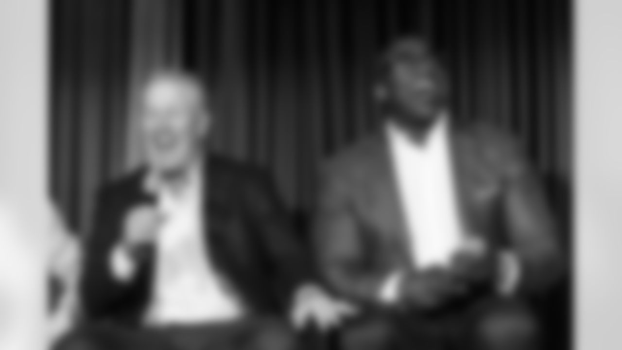 John Elway and Shannon Sharpe at the Super Bowl XXXII reunion celebration in Denver, Colorado on October 22, 2022. (Photo by Gabriel Christus)