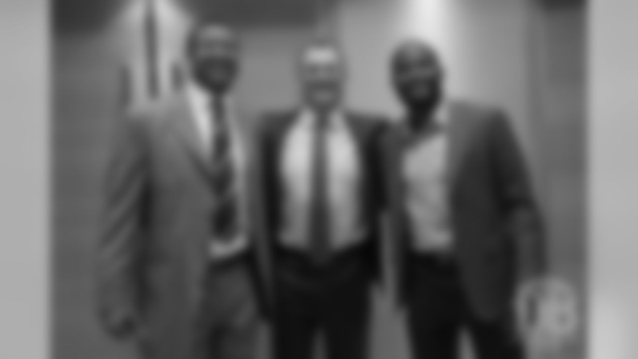 Steve Atwater, John Lynch and Champ Bailey at the Pro Football Hall of Fame's Merlin Olsen Luncheon in Atlanta on February 1, 2019.