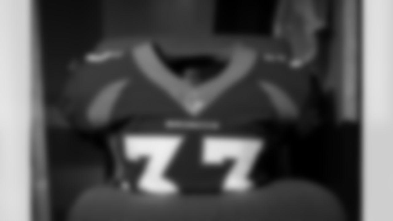 Javonte Williams's jersey in the locker room before the Broncos' Week 18 game against the Kansas City Chiefs at Empower Field at Mile High in Denver, Colorado on January 8, 2022. (Photo by Ben Swanson)