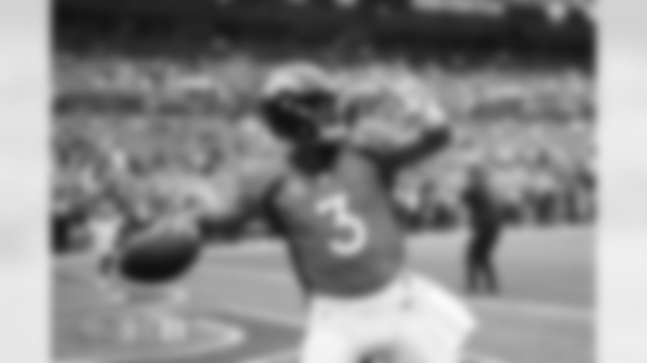 Russell Wilson (3) before the Broncos' Week 1 game against the Las Vegas Raiders at Empower Field at Mile High in Denver, Colorado on September 10, 2023. Photo by Ben Swanson / Denver Broncos