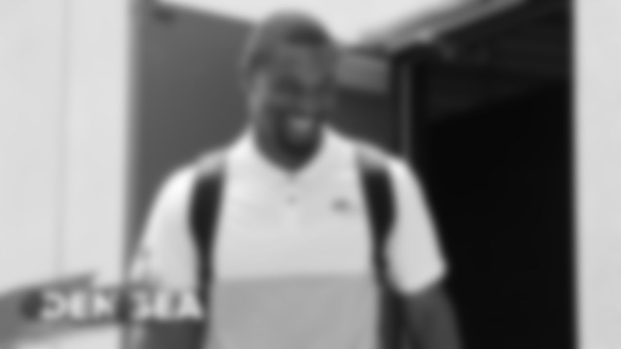 Justin Hollins during the walk to the team buses for the Broncos' travel to Seattle on August 7, 2019 ahead of their game against the Seahawks.