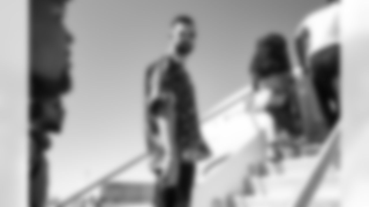 Brandon McManus on the tarmac at Denver International Airport on September 11, 2022 during the team's travel to Seattle for a Week 1 game against the Seahawks. (Photo by Ben Swanson)