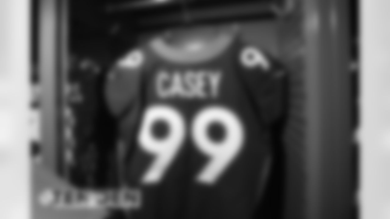 Jurrell Casey's jersey during a photoshoot of select players' blue alternate jerseys on September 11, 2020. (Photo by Ben Swanson)