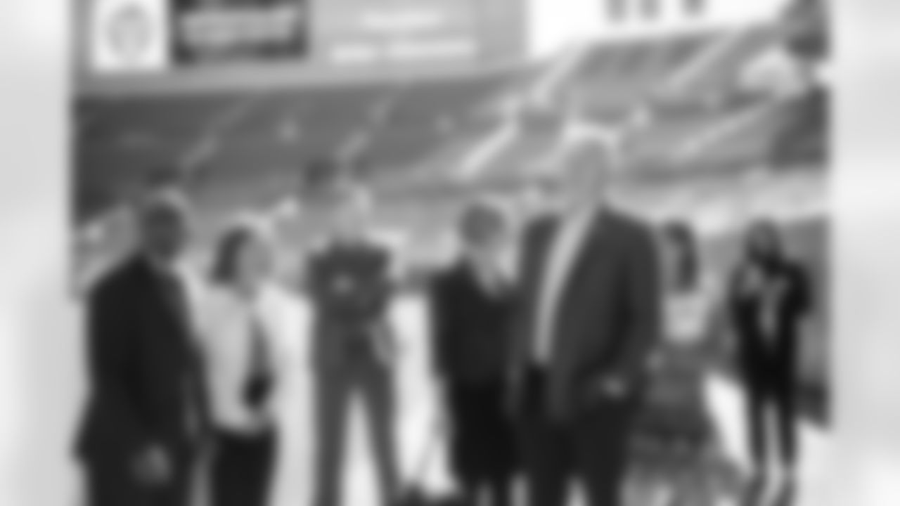 President and CEO Joe Ellis and Denver mayor Michael Hancock during a press conference to promote Denver's World Cup bid to be a host city at Empower Field at Mile High in Denver, Colorado on October 25, 2021. (Photo by Ben Swanson)