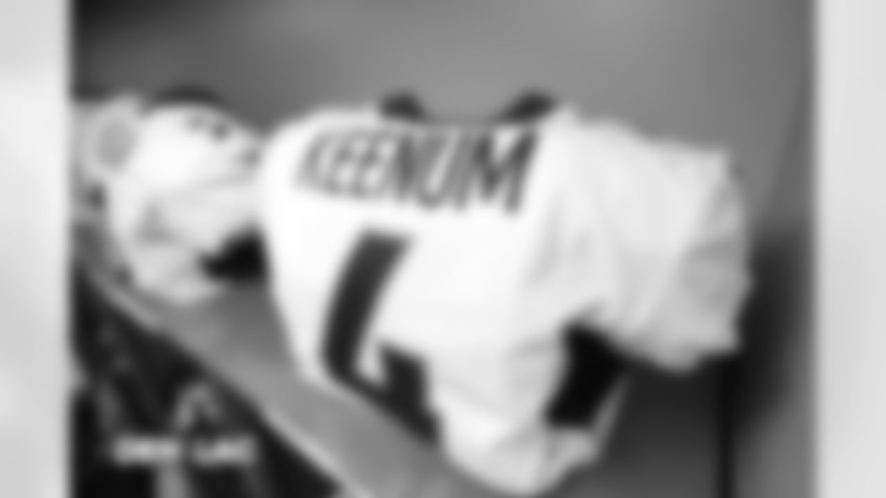 Case Keenum's jersey in the locker room pregame before the Broncos' Week 11 game against the Los Angeles Chargers at StubHub Center on November 18, 2018.
