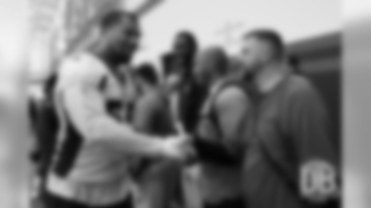 Bradley Chubb meets local high school coaches during organized team activities at UCHealth Training Center in Centennial, CO, May 20, 2019.
Photo by Gabriel Christus