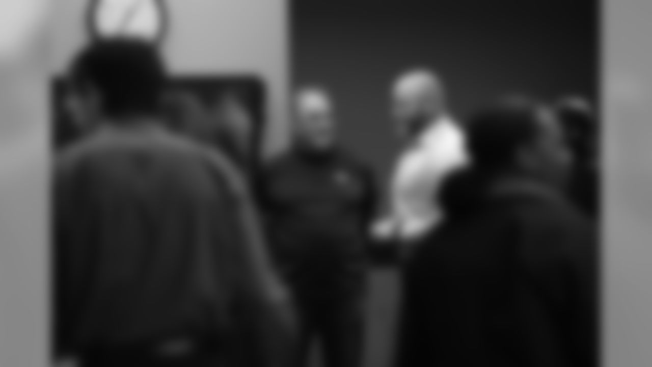 Head Coach Vic Fangio greets a staff member during Fangio's visit to the Arapahoe County Sheriff's Office as part of Random Acts of Kindness Week on February 20, 2020 in Centennial, Colorado. (Photo by Ben Swanson/DenverBroncos.com)