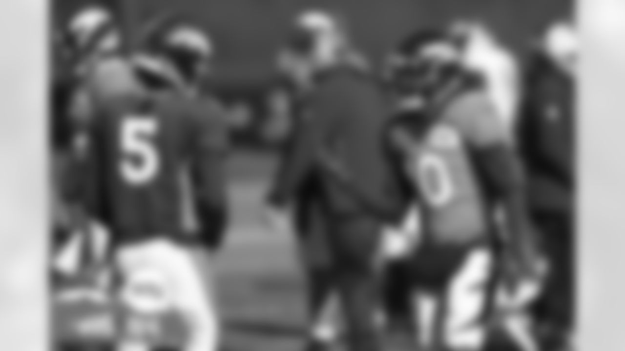 Teddy Bridgewater and Jerry Jeudy during practice on Wednesday, October 27, 2021 at UCHealth Training Center in Denver, Colorado.
Photo by Gabriel Christus
