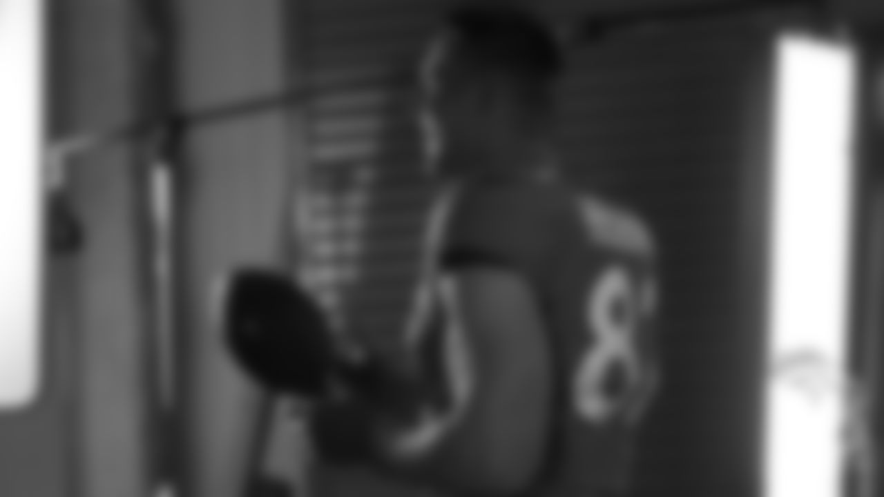 Jeff Heuerman during the Broncos' media day for players to record video and photo shoots for broadcast networks and local media on June 4, 2019.
