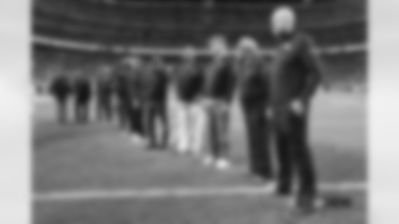 Ring of Fame former tackle Gary Zimmerman, Ring of Fame former halfback/kicker Gene Mingo and other Ring of Famers during the Ring of Fame recognition show at halftime during the game against the Kansas City Chiefs at Broncos Stadium at Mile High on October 1, 2018.