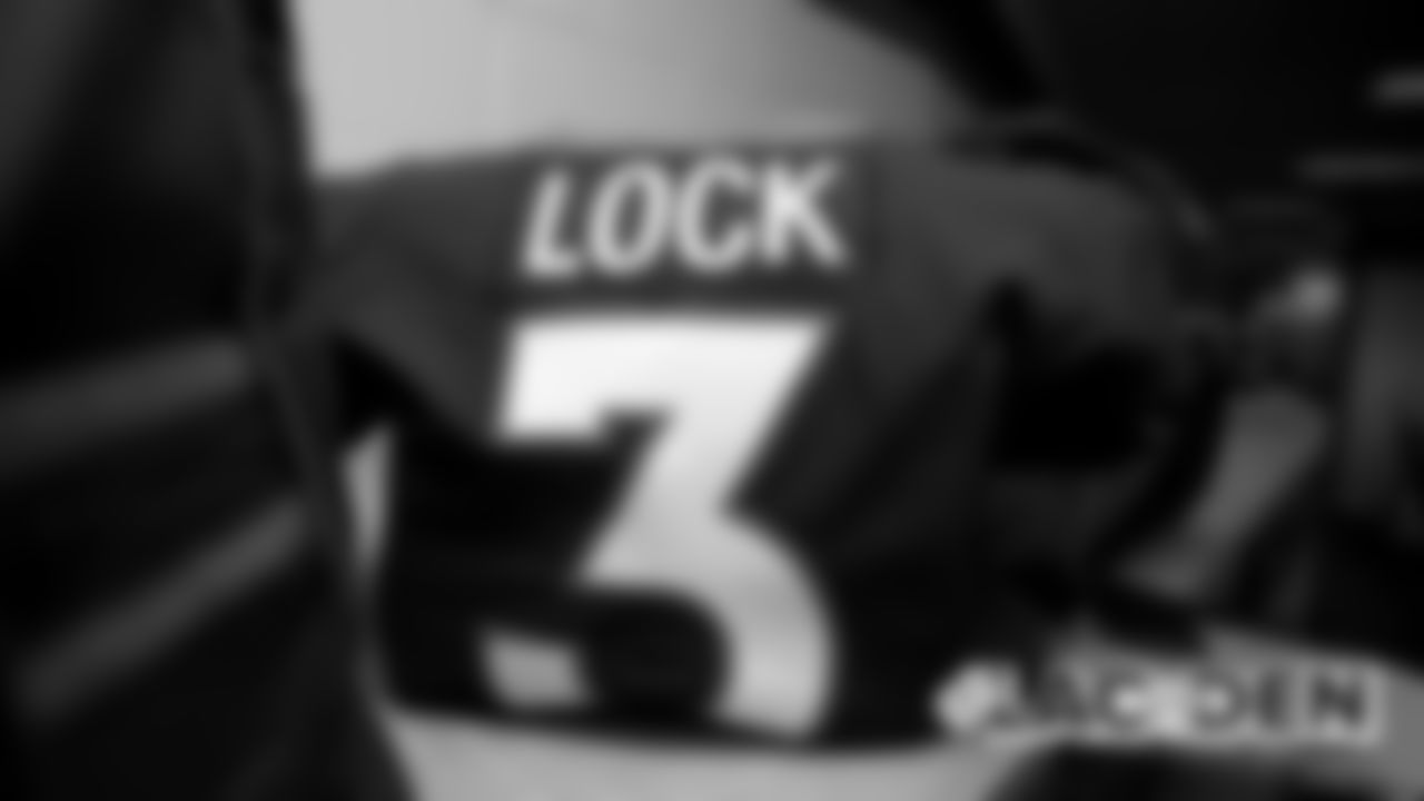 Drew Lock's jersey in the locker room before the Broncos' game against the Los Angeles Chargers at Empower Field at Mile High on December 1, 2019. (Photo by Ben Swanson)