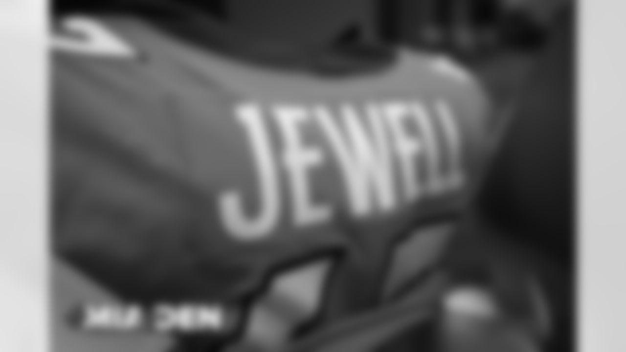 Josey Jewell's jersey in the locker room before the Broncos' Week 11 game against the Miami Dolphins at Empower Field at Mile High in Denver, Colorado on November 22, 2020. (Photo by Ben Swanson)
