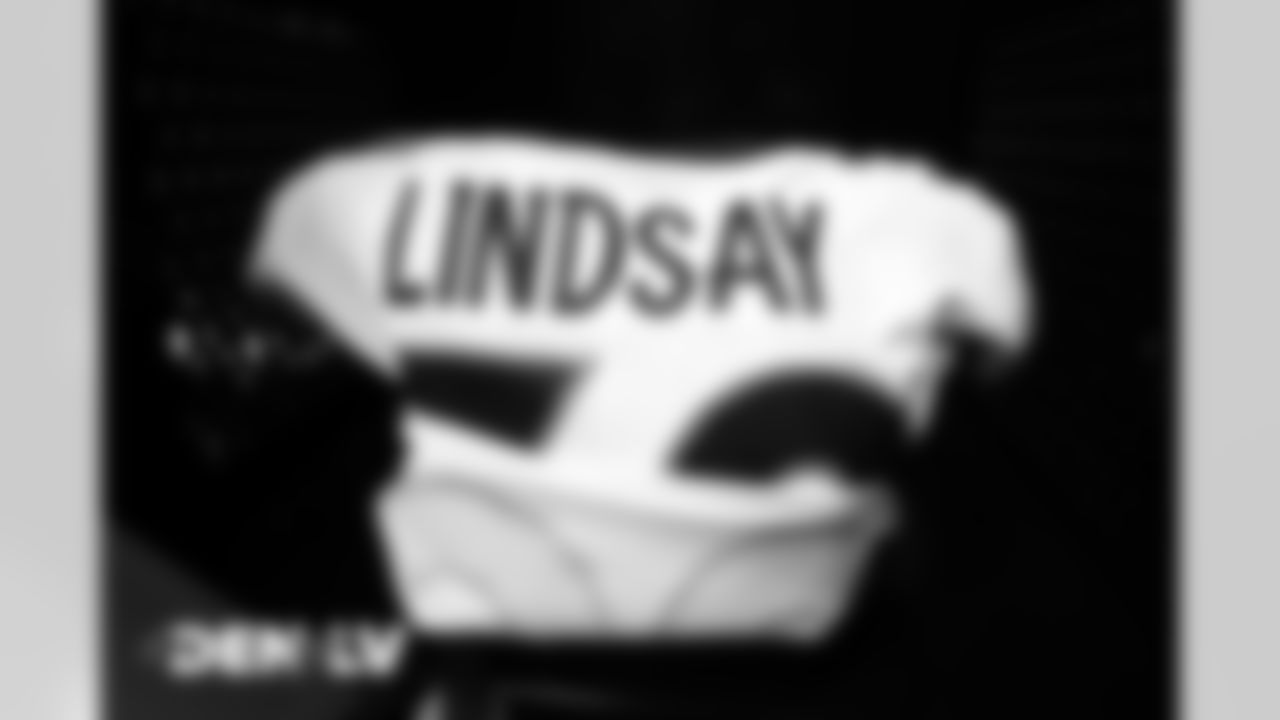 Phillip Lindsay's jersey in the locker room before the Broncos' Week 10 game against the Las Vegas Raiders at Allegiant Stadium in Las Vegas, Nevada. (Photo by Joe Abdellah)
