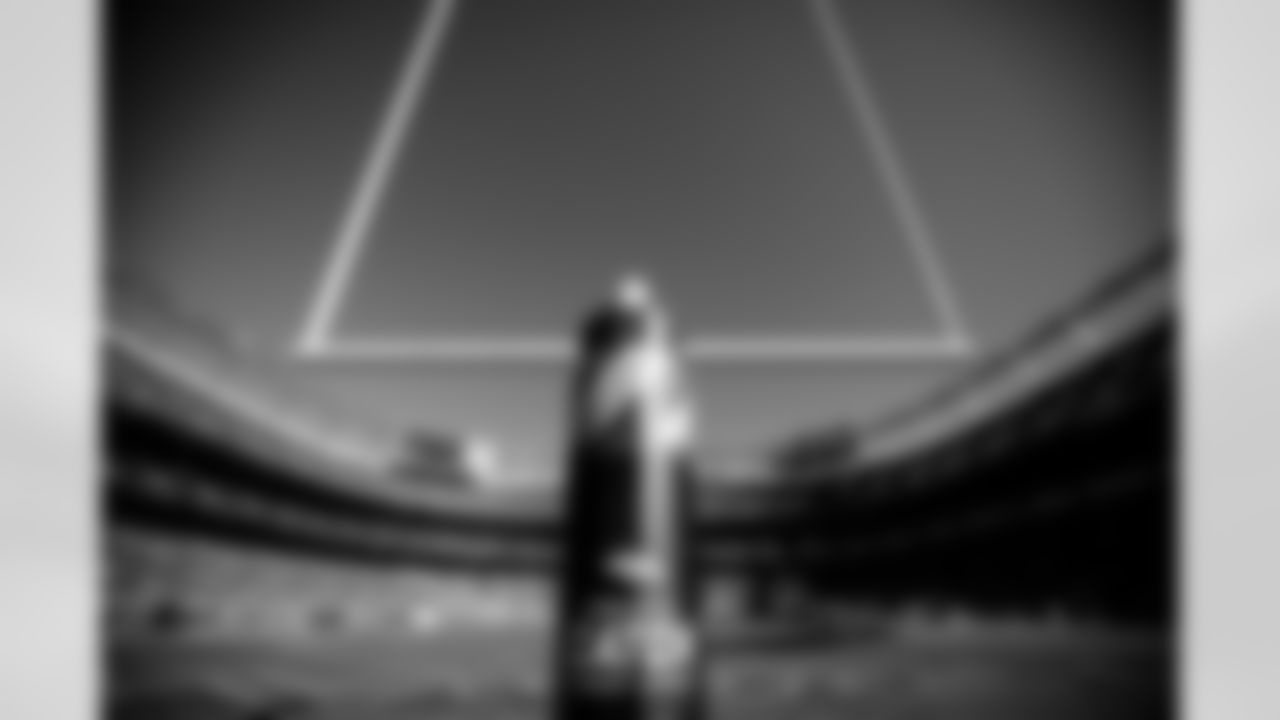 A view of the "Crucial Catch" stanchion on the field goal post before the Broncos' Week 4 game against the Baltimore Ravens on October 3, 2021 at Empower Field at Mile High in Denver, Colorado. (Photo by Ben Swanson)