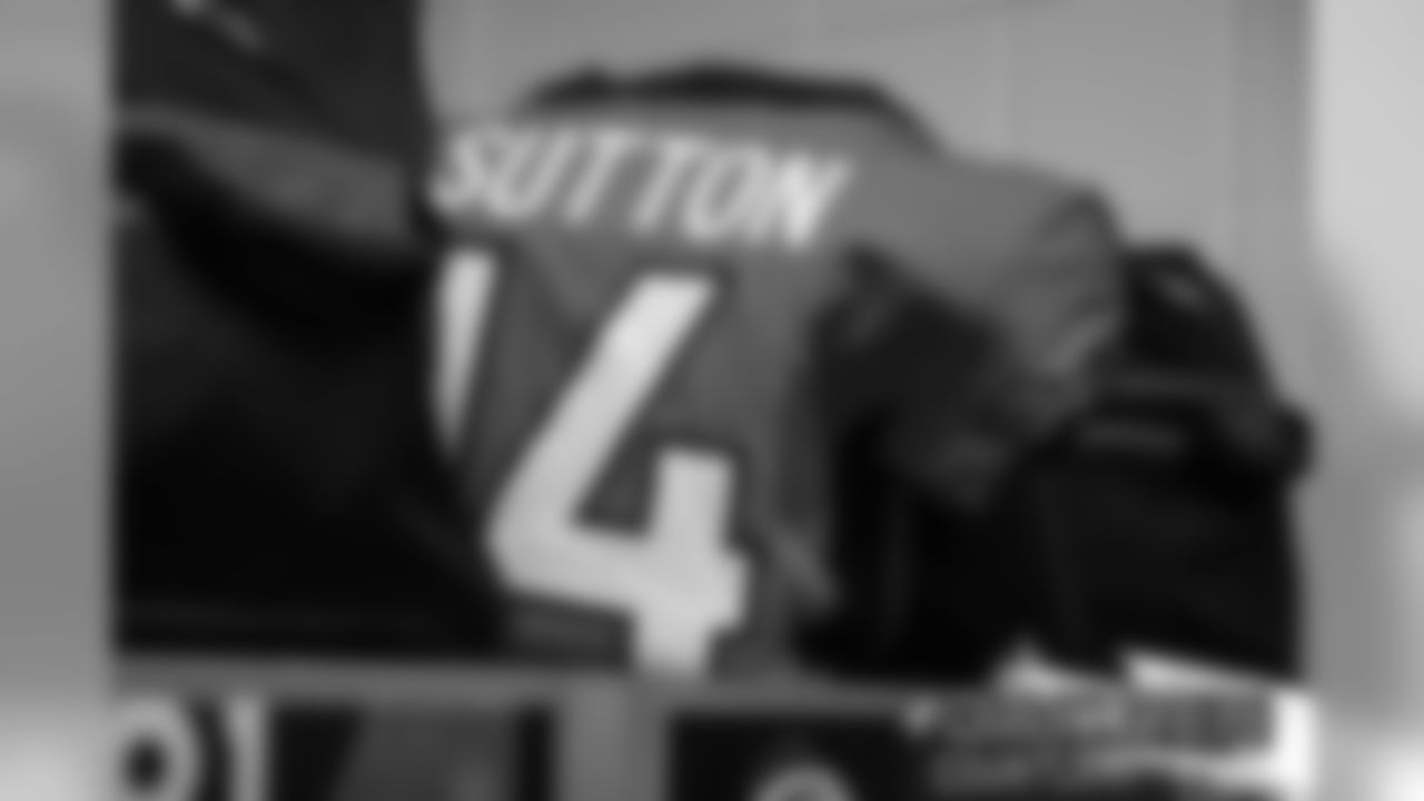 Courtland Sutton's jersey in the locker room before the Denver Broncos' Week 17 game against the Oakland Raiders at Empower Field at Mile High on December 29, 2019. (Photo by Ben Swanson)