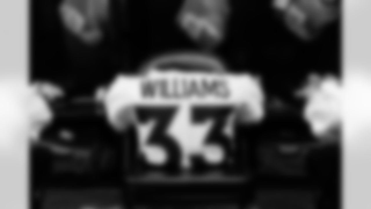 Javonte Williams's jersey in the locker room the Broncos' Week 16 game against the Las Vegas Raiders at Allegiant Stadium in Las Vegas, Nevada on December 26, 2021. (Photo by Joe Abdellah)