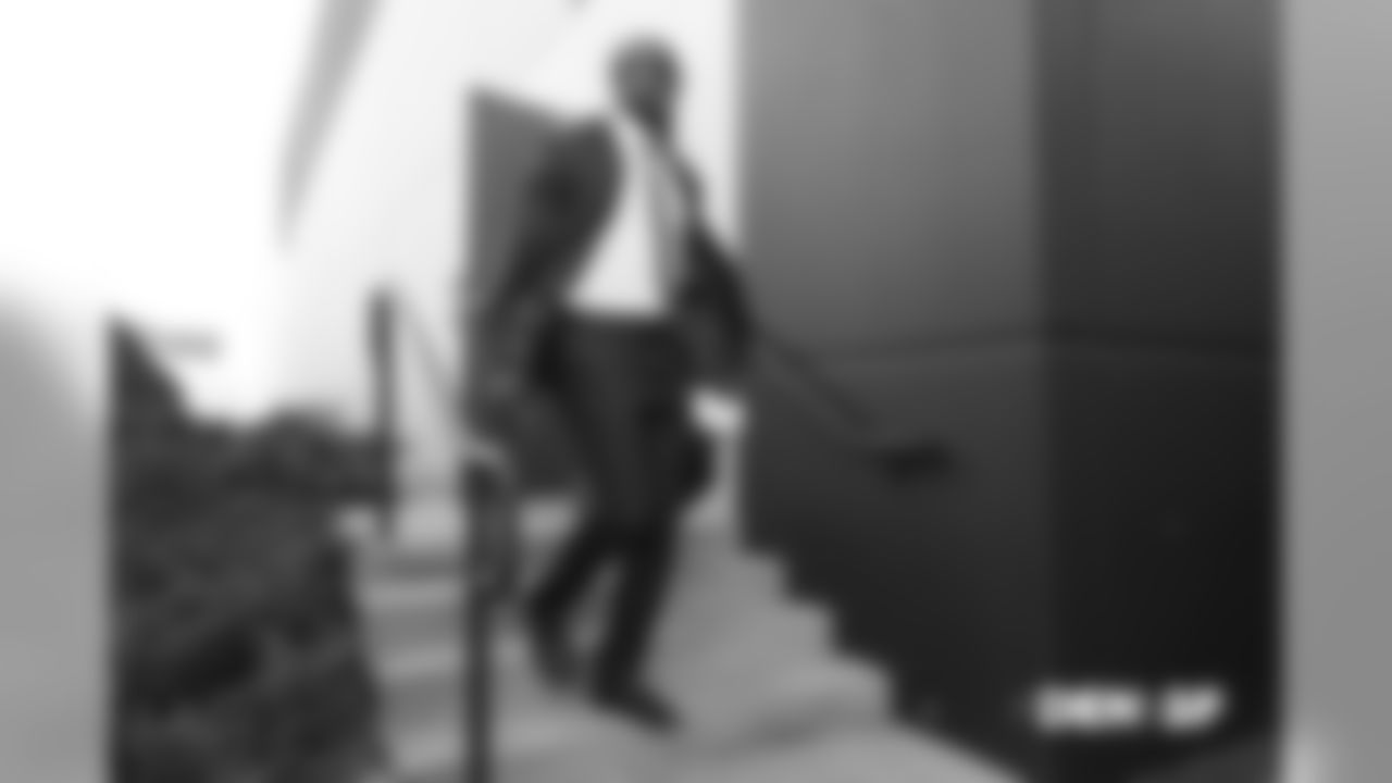 Pass Rush Consultant (and former outside linebacker) DeMarcus Ware walks to the buses at UCHealth Training Center during the team's travel to San Francisco on December 8, 2018 for their Week 14 game against the 49ers.