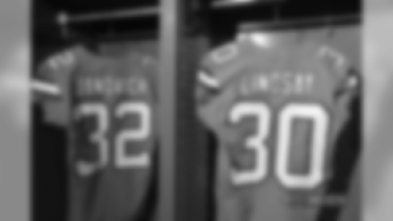 A close-up look at the Broncos' Color Rush jerseys during a photoshoot on November 20, 2018.
