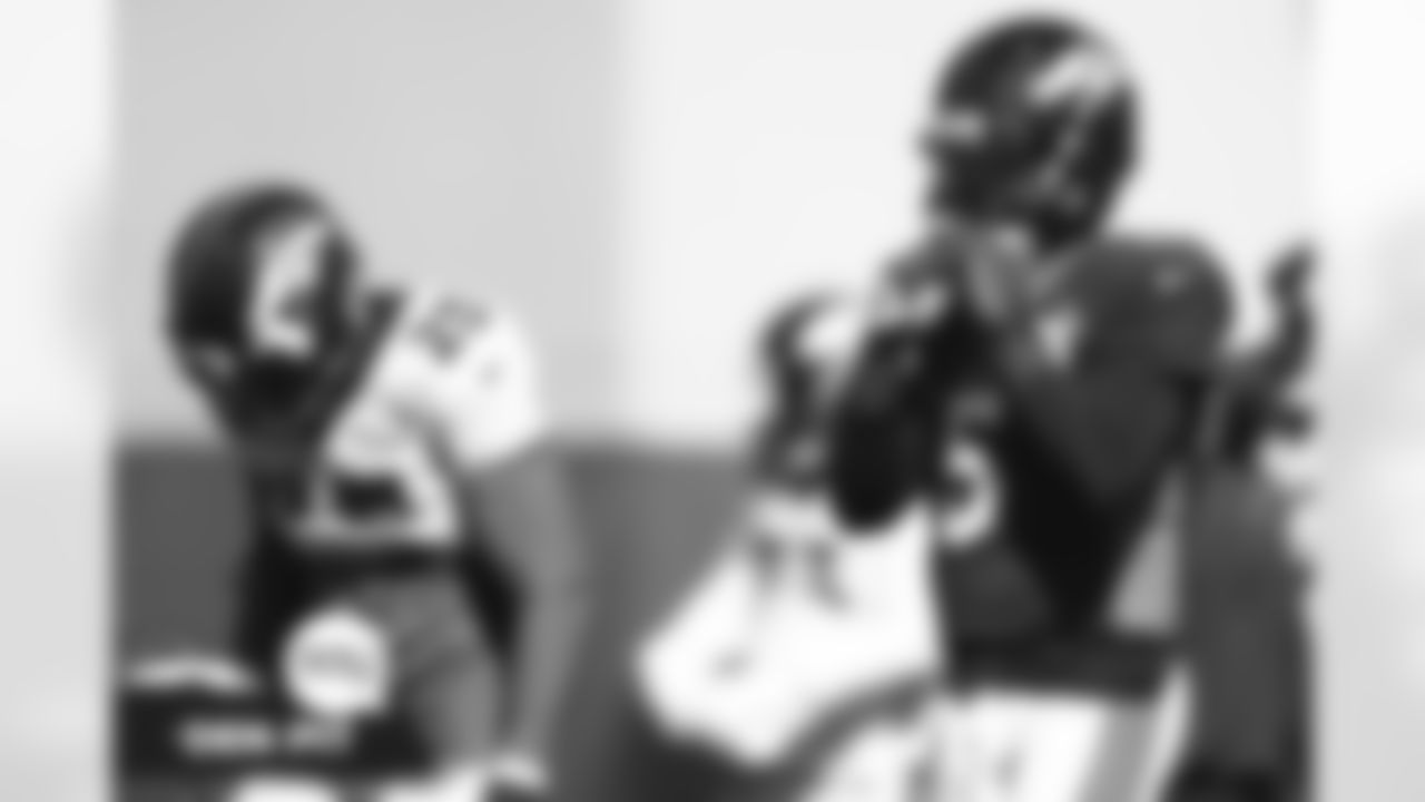 Melvin Gordon III and Teddy Bridgewater during practice on Thursday, October 7, 2021 at UCHealth Training Center in Englewood, Colorado.
Photo by Gabriel Christus