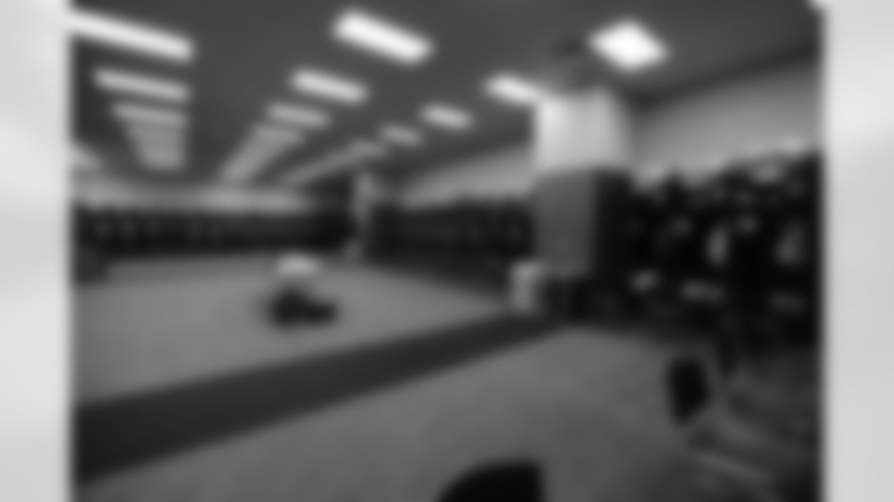 A look inside the visitor's locker room at Bank of America Stadium.