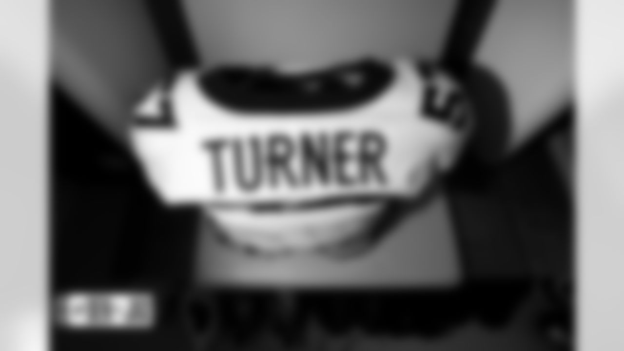 Billy Turner's jersey in the locker room before the Broncos' Week 8 game against the Jacksonville Jaguars at Wembley Stadium in London, England in the United Kingdom on October 30, 2022. (Photo by Ben Swanson)