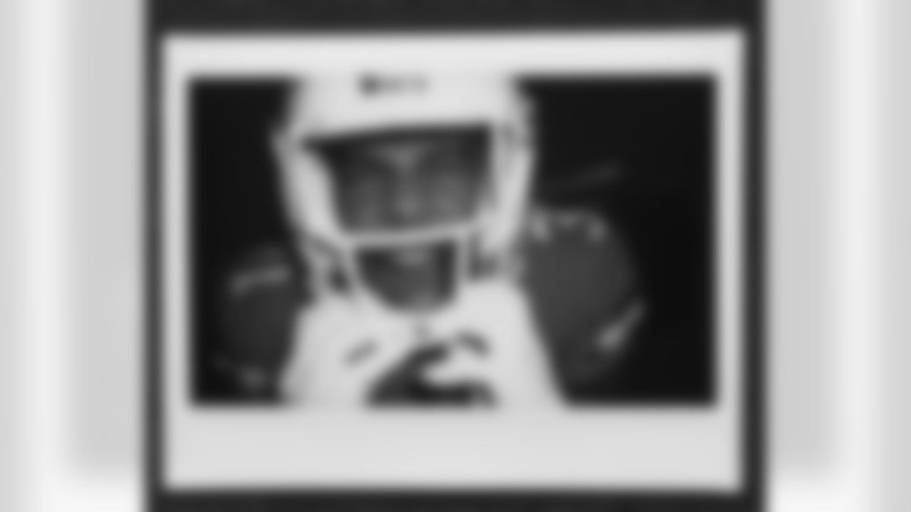 Justin Simmons in an instant film photo during a video production shoot for the unveiling of the alternate helmet at Centura Health Training Center on June 20, 2023 in Englewood, Colorado. Photo by Joe Abdellah / Denver Broncos